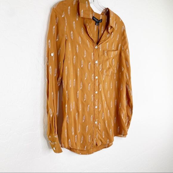 Living Doll Feathers Long Sleeve Button Up Blouse Camel Brown XS - Picture 6 of 11